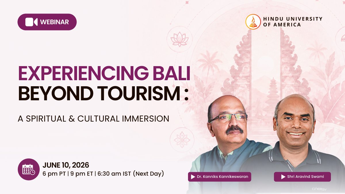 StudyAtHUA's tweet photo. Bali is more than a destination—it is a living embodiment of Hindu Dharma, where daily life is infused with ritual, devotion, and harmony.

Join us for an exclusive webinar introducing the HUA Bali Study Tour, a transformative journey designed for those seeking more than sightseeing—those seeking understanding, connection, and inner growth

In this immersive session, you will discover how this carefully curated experience brings you into direct contact with Bali’s sacred traditions and natural beauty. From ancient temples and sacred rituals to lush landscapes and vibrant cultural expressions, Bali offers a rare opportunity to witness a civilization where spirituality is lived—not just studied.

You’ll also get a detailed walkthrough of the itinerary, learning outcomes, and what past participants have gained from stepping into this living tradition.

Whether you are a student of Dharma, a seeker, or someone looking to reconnect with deeper meaning, this webinar will show you why this journey is unlike anything else.

Attend the webinar to see if this experience is right for you—and take the next step toward joining us in Bali.

⭐ This is a complimentary webinar, thoughtfully curated to offer depth, clarity, and high-value insights reflecting the quality of a premium learning experience.

Check now : https://t.co/kHUnZKC0CT

#HUABaliStudyTour #BaliStudyTour #HinduDharma #LivingTradition #SacredBali #DharmicJourney