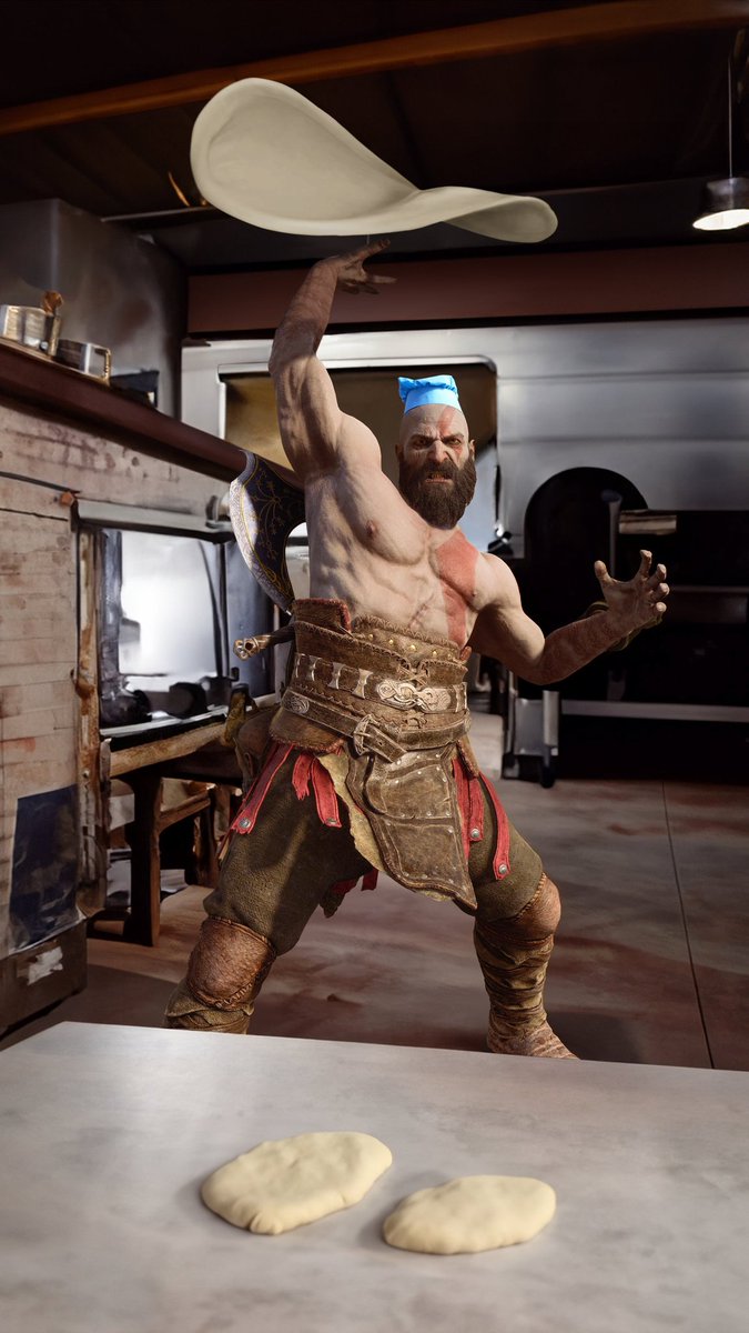 BT_BlackThunder's tweet photo. Fuck domino's pizza. Kratos would rather eat homemade pizza. https://t.co/N8GaVGSK6a