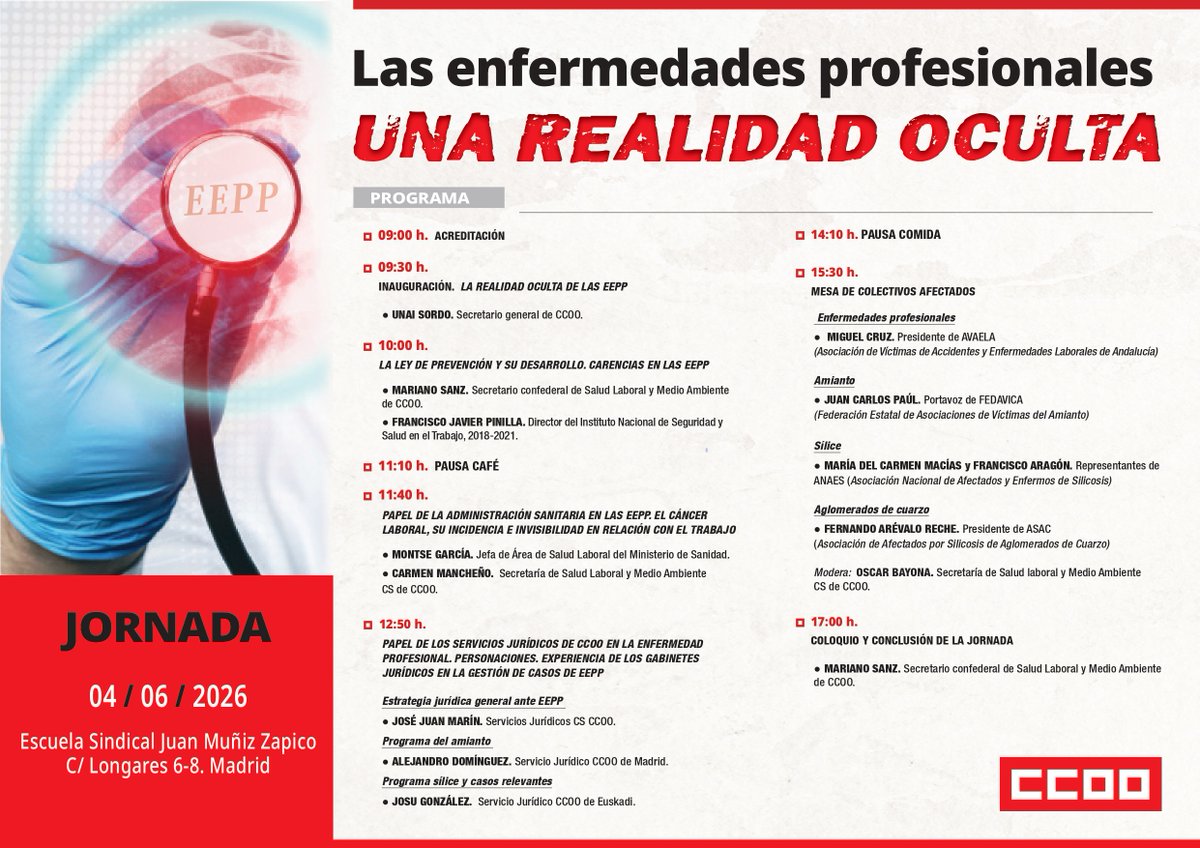SaludLab_CCOO's tweet photo. Hoy estamos celebrando en Madrid la jornada "Las enfermedades profesionales, una realidad oculta" con el conjunto de la estructura de salud laboral de @CCOO https://t.co/MLcWh5syOL