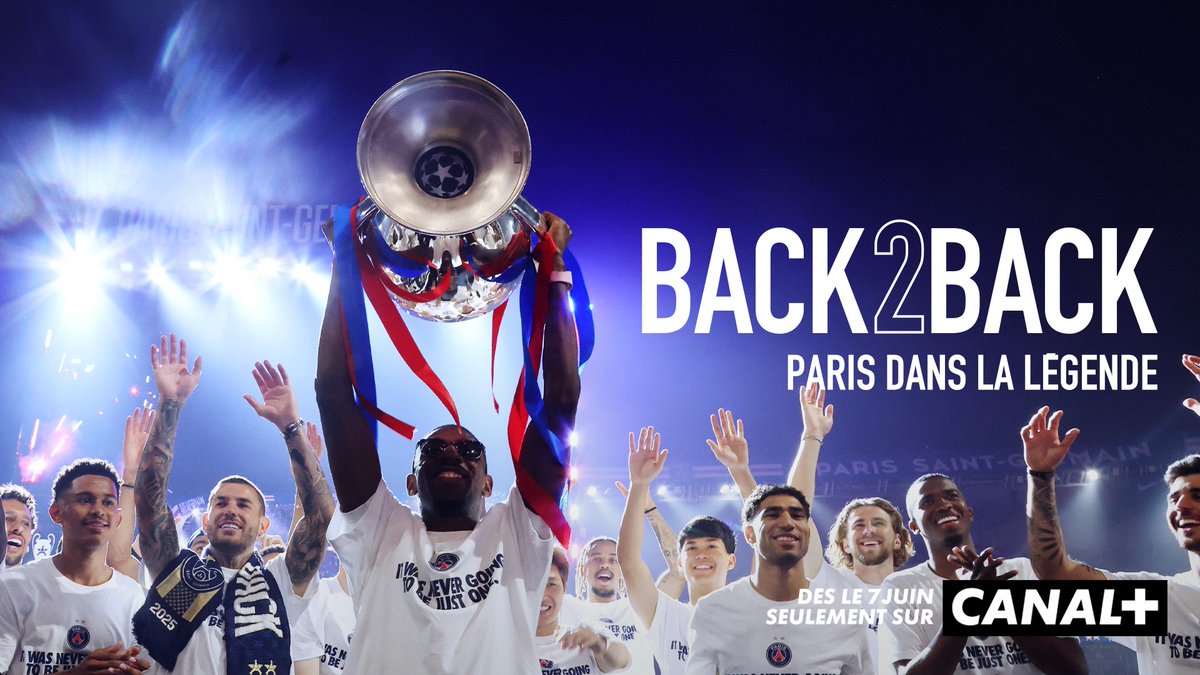 WilfriedPrevost's tweet photo. Une semaine seulement après le second sacre légendaire du @PSG_inside , CANAL+ signe un documentaire exceptionnel " BACK 2 BACK, PARIS DANS LA LÉGENDE". Pour revivre de l’intérieur le sacre tout en images fortes et émotions brutes RDV DIMANCHE 7 JUIN à 21H00 sur @canalplus https://t.co/AJ8qEe7KbU
