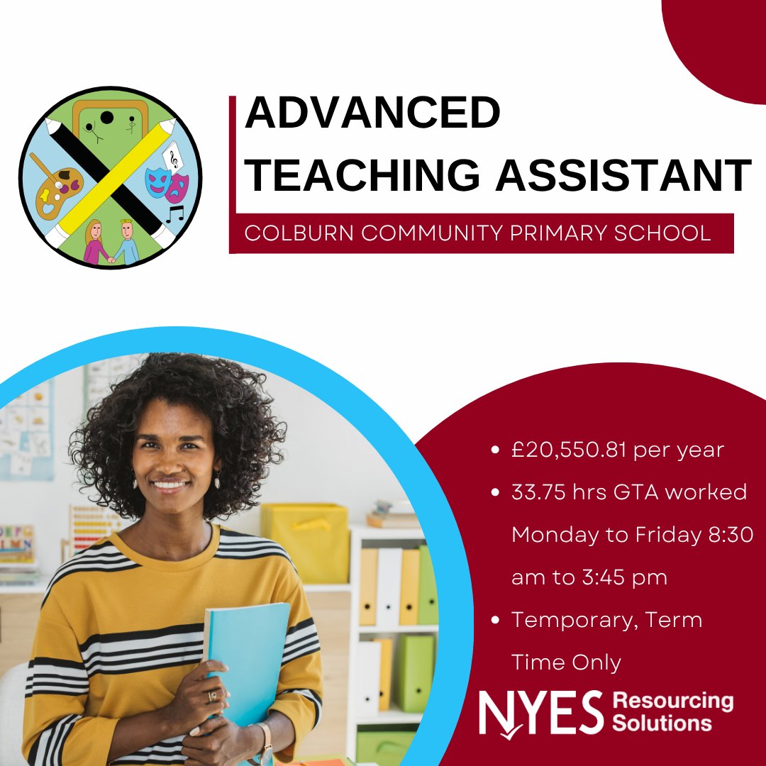 NYESResourcing's tweet photo. Looking for a rewarding school role where you can support children’s learning and be part of a close knit, community focused team?

Apply now! https://t.co/PbikfWzLmT

#TeachingAssistant #SchoolJobs #CatterickGarrisonJobs #NorthYorkshireJobs #EducationSupport #TermTimeOnly https://t.co/TFUYDgNQD7