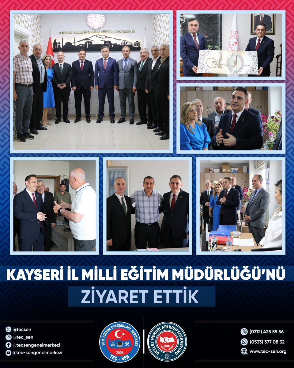 tecsen's tweet photo. 📍Kayseri İl Milli Eğitim Müdürlüğünü Ziyaret Ettik.

Genel Başkanımız Ümit DEMİREL, Genel Başkan Vekilimiz S.Burçin POYRAZ ve Genel Başkan Yardımcımız Ramazan TÜRKASLAN, TEÇ-SEN Kayseri Şube Başkanımız Ferhat YILMAZ ve Kayseri Şube Yöneticilerimizden oluşan heyetimiz Kayseri İl Milli Eğitim Müdürlüğü'nde görev yapan eğitim çalışanlarıyla bir araya geldi.

Heyetimize göstermiş oldukları yakın ilgi, alaka ve misafirperverlik dolayısıyla İl Milli Eğitim Müdürü Coşkun ESEN'E ve İl Millî Eğitim Müdürlüğü Eğitim çalışanlarına teşekkür ediyor, şükranlarımızı sunuyoruz.

#TEÇSEN #kayseri #MEM #eğitimçalışanları