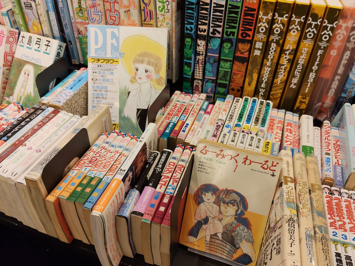 fukurasha's tweet photo. 【新入荷のお知らせ】
マンガが新しく入りました。
石ノ森章太郎、大島弓子、高橋留美子、大友克洋など、
少年漫画や少女漫画、青年漫画の名作をセレクトしています。
作家ごとに整理を行い、売り場が見やすくなりました！
桜坂劇場1F大本棚にて展開中です。

#ふくら舎 #桜坂劇場 #マンガ https://t.co/vY2rm5Mw9A