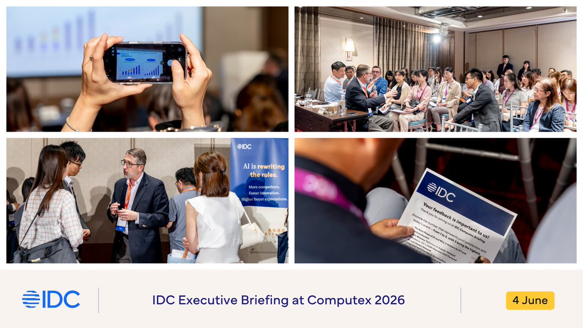 IDCAP's tweet photo. A lot to unpack from today's IDC briefing at #COMPUTEX2026. 🧠 The room came alive over coffee and conversations that ran well past the last slide. ☕ Thank you Taipei. See you at COMPUTEX 2027. 👀 #IDC https://t.co/gdk8Nvs8m1