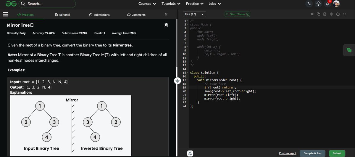 Saurabhkan22061's tweet photo. 🚀 Day 2/75 – #DSAChallenge | Trees 🌳
Solved today:
✅ Same Tree
✅ Mirror Tree
✅ Balanced Tree Check
✅ ZigZag Tree Traversal
Continuing to strengthen my understanding of Binary Trees and recursion. Consistency is the goal! 💪
#Trees #LeetCode #CodingJourney #75DaysChallenge https://t.co/rfxA7XkBeS