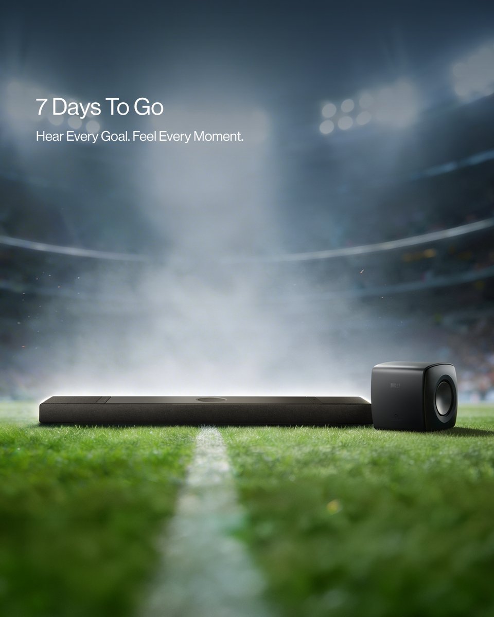 KEFAudio's tweet photo. The countdown is on! Just one week until kick-off.

Upgrade your TV sound and bring each match to life with our latest offers on the XIO soundbar &amp; selected subwoofer models*. 

Find out more: https://t.co/wKVmxKNaun

*T&amp;Cs apply.

#KEF #HearEveryGoal #KEFXIO #KEFSubwoofers https://t.co/ExuiT55Xvy