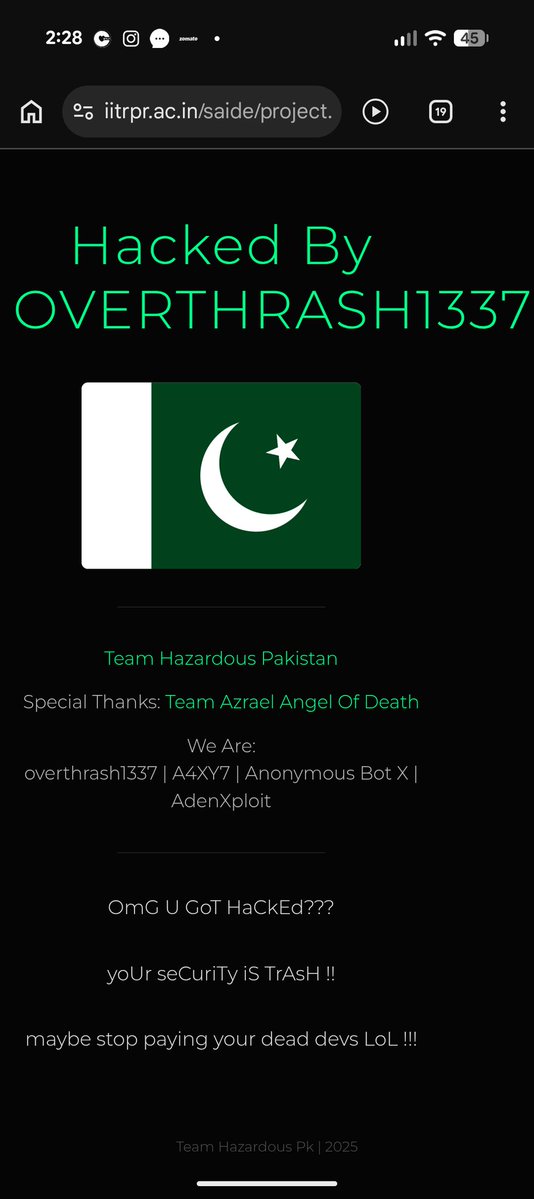 ViXkrm's tweet photo. After IIT Hyderabad now IIT ropar's website got hacked https://t.co/8t9av2ow2c