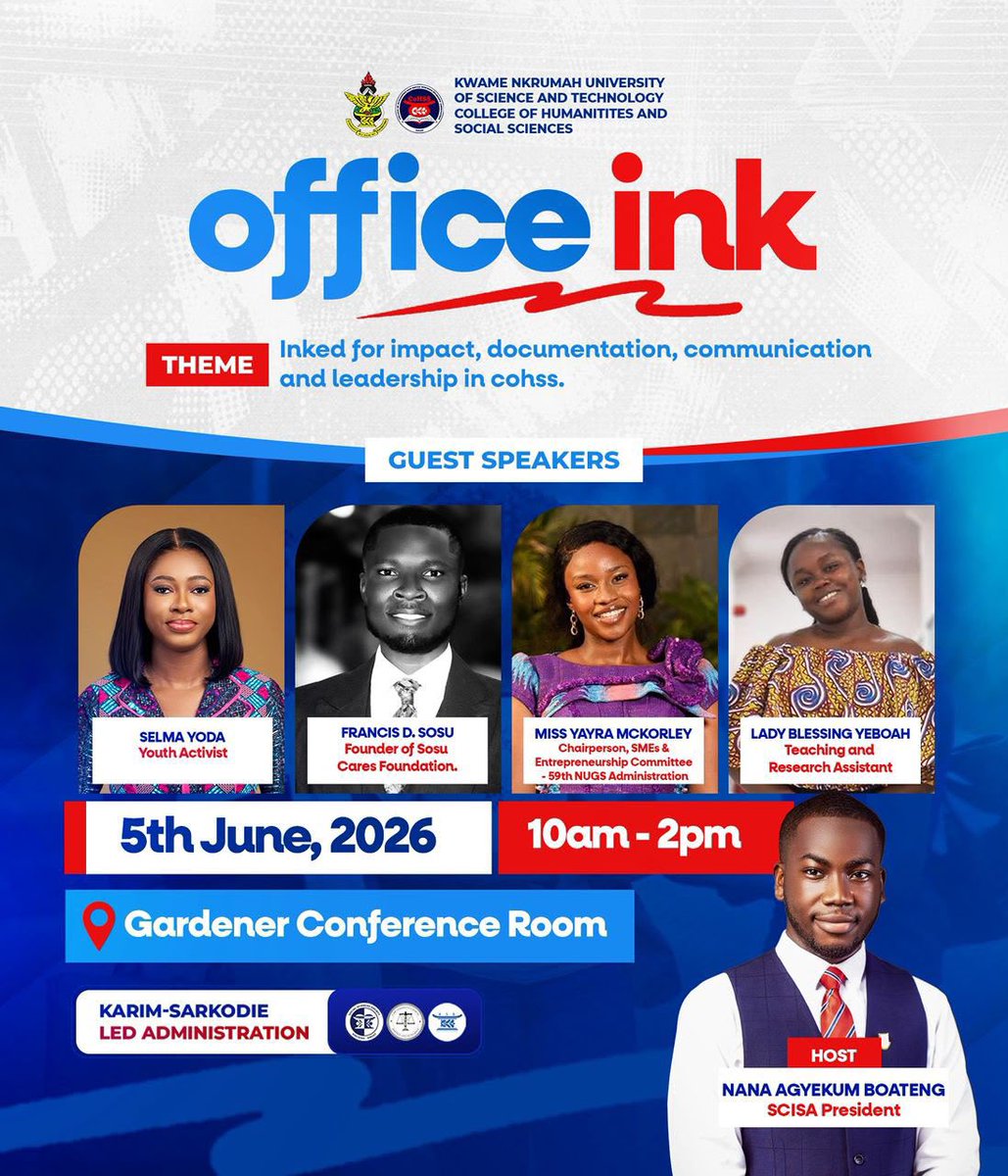 selma_yoda's tweet photo. I’m honored to be part of this impactful conversation as a speaker at Office Ink 2026. Looking forward to sharing insights, inspiring young leaders, and engaging with brilliant minds on communication, documentation, leadership, and impact within CoHSS.

See you at the Gardener Conference Room. Let's get inked for impact! 💙❤️

#YODA