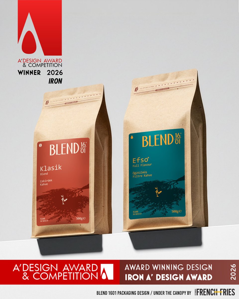 blend1601's tweet photo. Ambalaj tasarımlarımız, uluslararası tasarım dünyasının en saygın ödül platformlarından biri olan İtalya merkezli A’ Design Award’da ödüle layık görüldü.

#adesigncompetition
@istfrenchfries 🤎 Art Director Burak Şahin ve tüm ekibe teşekkürler. 

https://t.co/AN8YQExsyi https://t.co/r0tH2N9ofk