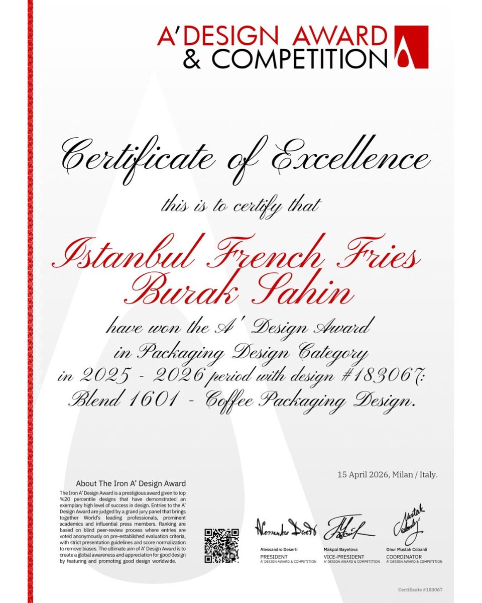 blend1601's tweet photo. Ambalaj tasarımlarımız, uluslararası tasarım dünyasının en saygın ödül platformlarından biri olan İtalya merkezli A’ Design Award’da ödüle layık görüldü.

#adesigncompetition
@istfrenchfries 🤎 Art Director Burak Şahin ve tüm ekibe teşekkürler. 

https://t.co/AN8YQExsyi https://t.co/r0tH2N9ofk