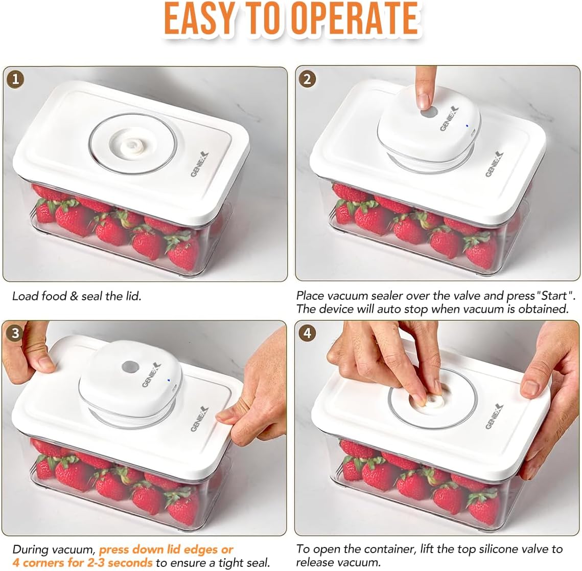 GenieXStore's tweet photo. 【One-Touch Operation】 The sealer removes air with a single press — fast, simple, and efficient. Vacuum seal helps slow oxidation, reduce moisture loss, and maintain peak flavor — ideal for fruits, salads, nuts, cookies, and leftovers. Grab yours now: https://t.co/SO2oJ2kixq 👍 https://t.co/K4ut7Bdxva