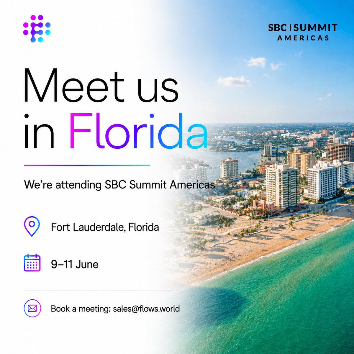 FlowsJustflowit's tweet photo. Next stop SBC Summit Americas 🛫 🌴 

If you’re in Florida next week, get in touch to find out more about how operators are using Flows to orchestrate faster, smarter experiences and get a first look at Flo, our newly launched AI layer. 🚀

#iGaming #AI https://t.co/hcyWW5oRbQ