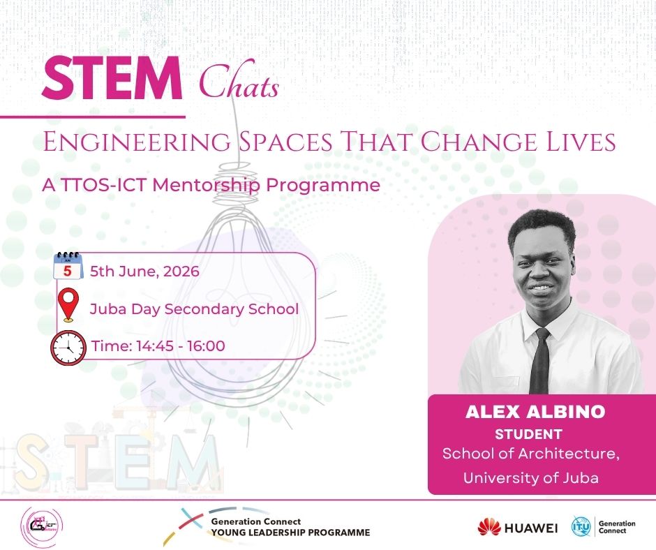 gogirlsictjuba's tweet photo. 🏗️#STEMChats | Career Conversations at 🏫
 Every community begins with someone who dares to imagine a better future.  Tomorrow, former @gogirlsictjuba  mentor and Architecture student Alex Albino will share his journey with #TTOSICT mentees &amp; students. @grace_gaso @ITU @Huawei https://t.co/neEQJlrSh4