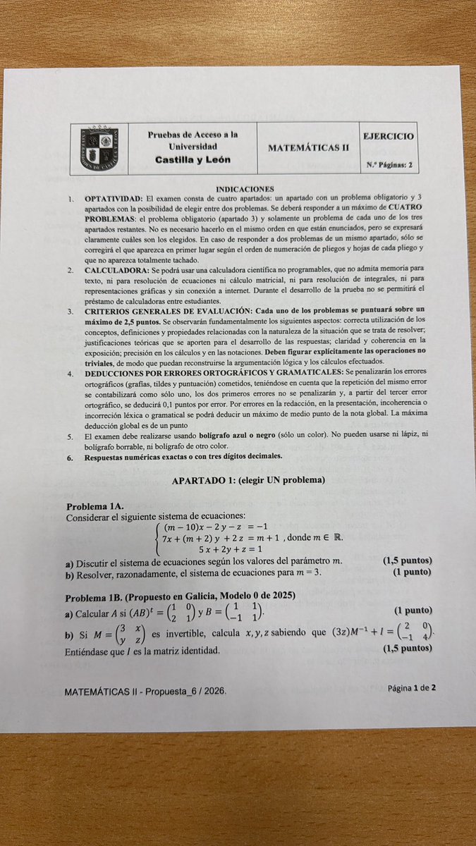 AnnThinkings's tweet photo. Examen de Matemáticas II de Castilla y León #PAU2026 https://t.co/vrRAmrHXvl
