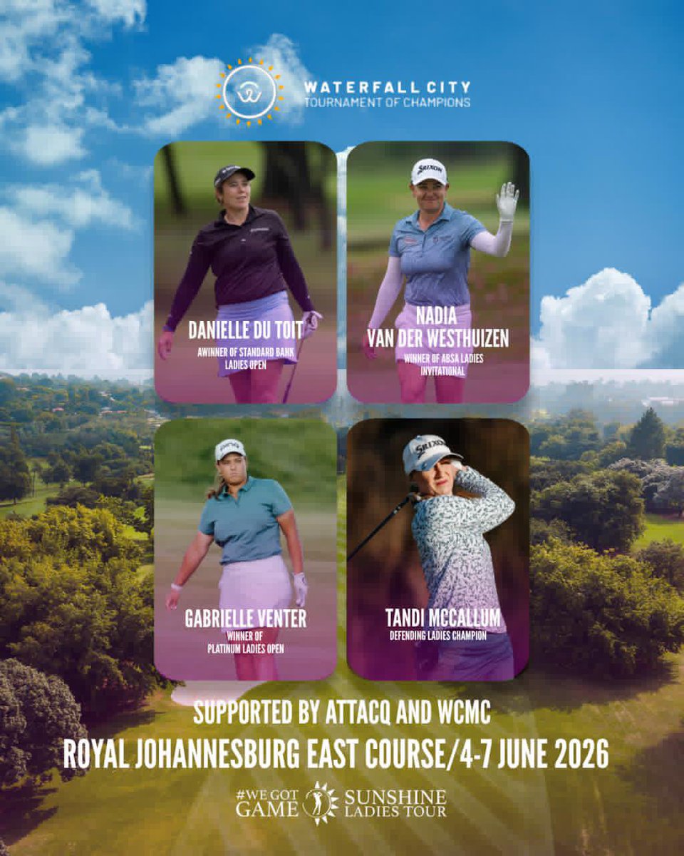 SLadiesTour's tweet photo. Our players representing the Ladies Tour at the Waterfall City Tournament of Champions supported by Attacq this week? 🏆

Catch all the action on @SuperSportTV 

#TournamentOfChampions #WaterfallCity #AttacqLtd #SunshineTour #SunshineLadiesTour https://t.co/v1lalFGTvW