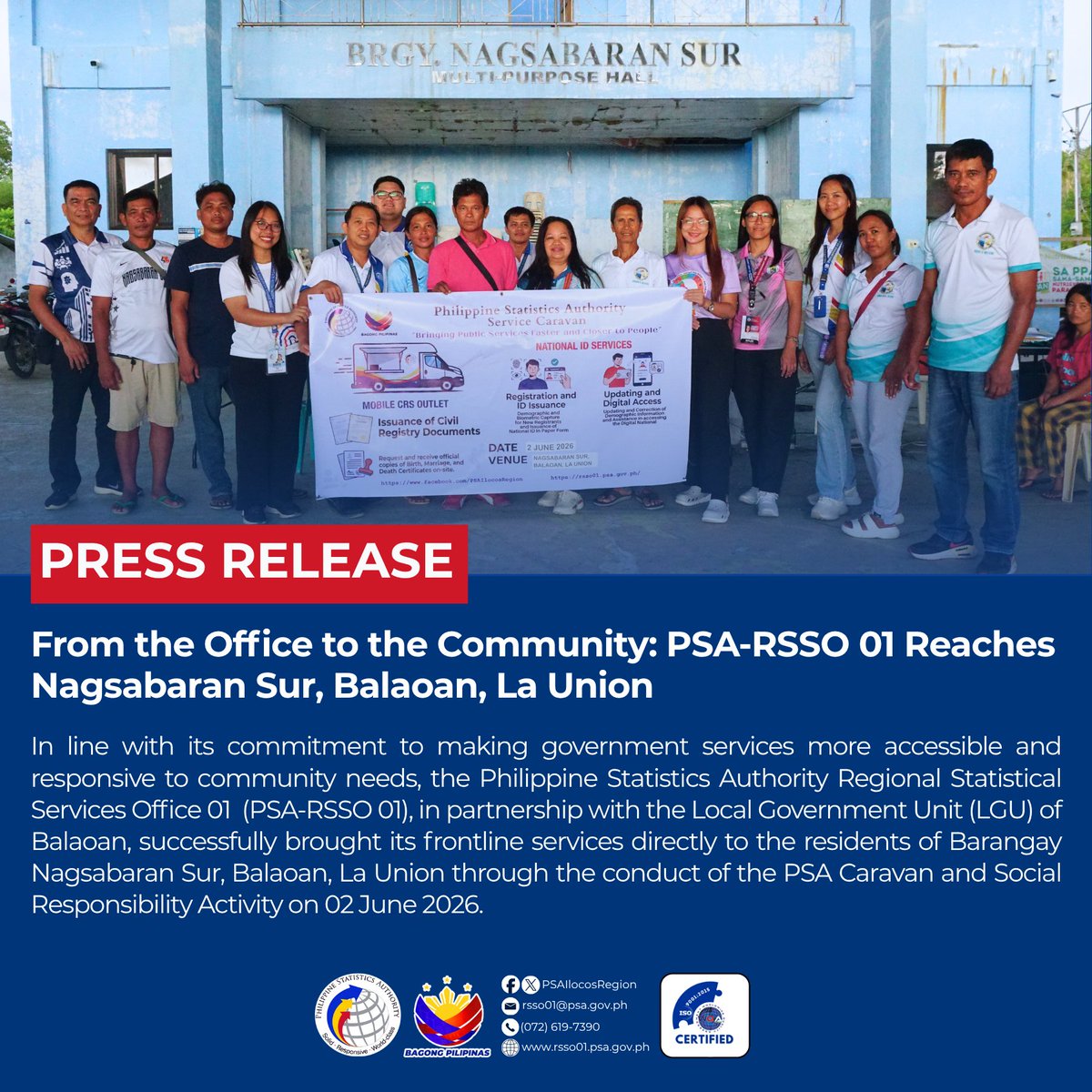 PSAIlocosRegion's tweet photo. 𝐏𝐑𝐄𝐒𝐒 𝐑𝐄𝐋𝐄𝐀𝐒𝐄 | 𝐅𝐫𝐨𝐦 𝐭𝐡𝐞 𝐎𝐟𝐟𝐢𝐜𝐞 𝐭𝐨 𝐭𝐡𝐞 𝐂𝐨𝐦𝐦𝐮𝐧𝐢𝐭𝐲: 𝐏𝐒𝐀-𝐑𝐒𝐒𝐎 𝟎𝟏 𝐑𝐞𝐚𝐜𝐡𝐞𝐬 𝐍𝐚𝐠𝐬𝐚𝐛𝐚𝐫𝐚𝐧 𝐒𝐮𝐫, 𝐁𝐚𝐥𝐚𝐨𝐚𝐧, 𝐋𝐚 𝐔𝐧𝐢𝐨𝐧

To read full article, kindly click here: https://t.co/HXlHlsX4Xd https://t.co/FJelUdaJli