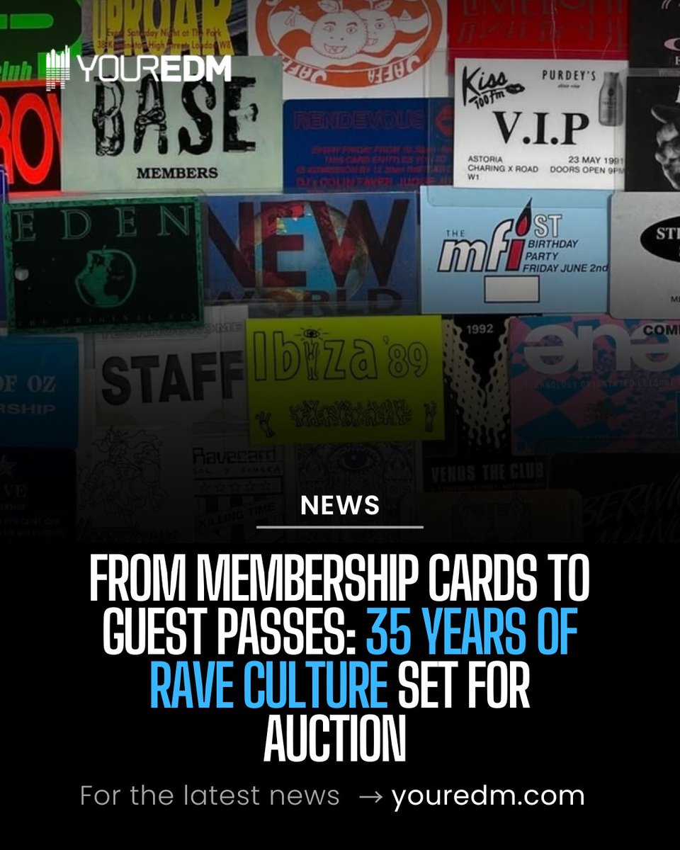 YourEDM's tweet photo. From flyers to membership cards, UK rave history is heading to auction. 🖤
A rare 35-year archive of club culture is expected to fetch up to £80K.

https://t.co/tMpkUvPKIg https://t.co/xDD2g3QvBH