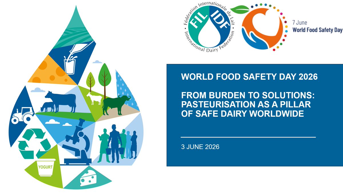 FIL_IDF's tweet photo. 🔬 Marking #WorldFoodSafetyDay at IDF!
Our webinar highlighted how pasteurisation remains a cornerstone of dairy safety—reducing risks, supporting public health &amp; enabling safe innovation.
Science, validation &amp; collaboration drive solutions.
▶️ Watch 👉 link in comments https://t.co/Lh3dgunYxh
