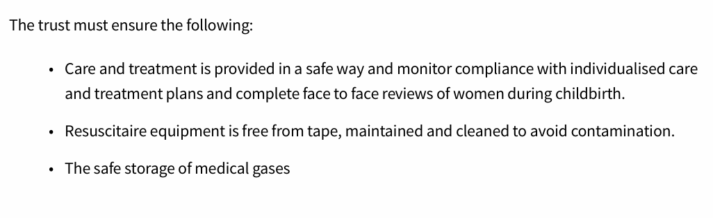 hannahsbee's tweet photo. The CQC has rated Oxford University Hospitals’ maternity services ‘Good.’ Yet, it's hard to square that conclusion with the regulator's findings. OUH was found to have seven breaches of four maternity safety regulations. (Pics below show actions the trust must now carry out.)🧵 https://t.co/60kMFTjTKX