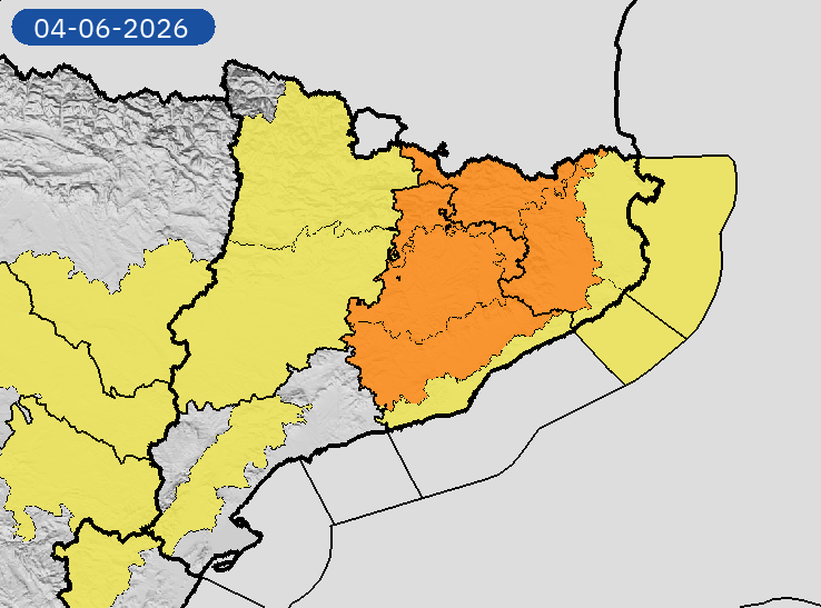 AEMET_Cat's tweet photo. 04/06 11:18 AVISOS HOY Y MAÑANA | Cataluña: lluvias, tormentas, vientos y costeros. Nivel máximo de aviso: naranja.
Actualizaciones en https://t.co/V7lD5r8Gxn https://t.co/FQDiXZU1ne