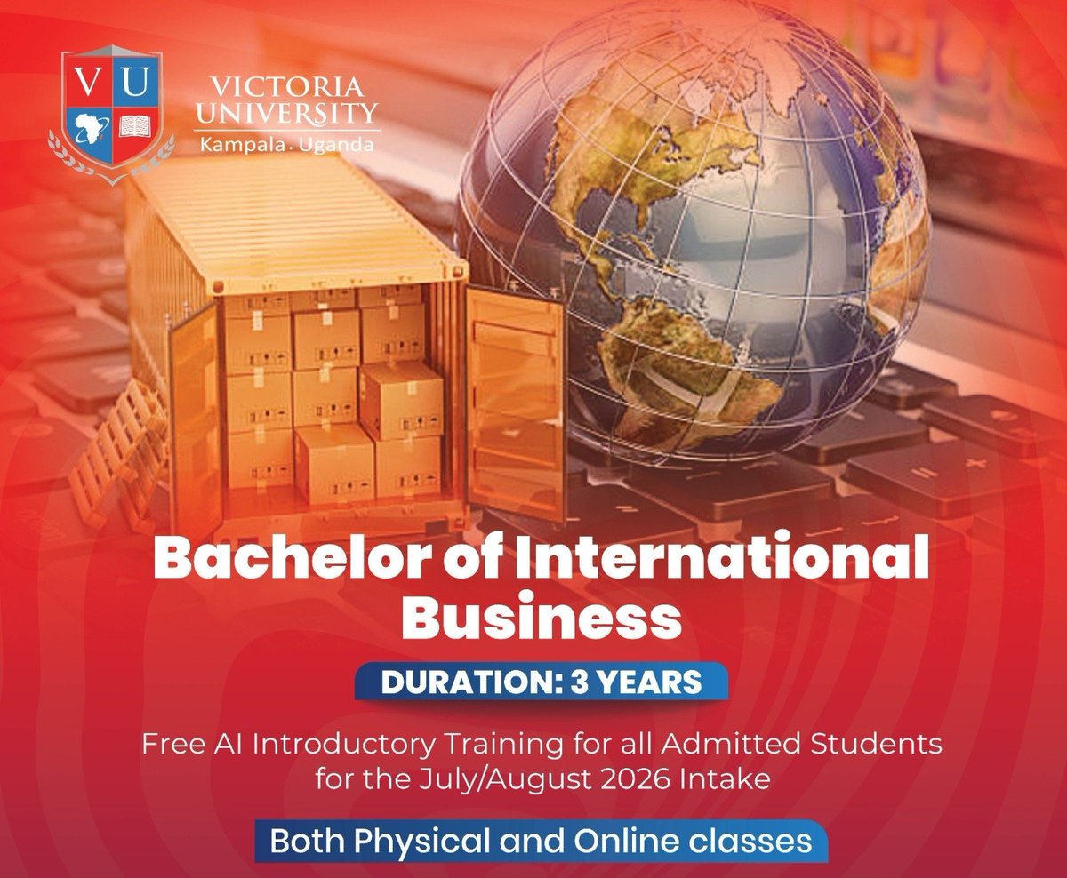 NLuchri's tweet photo. Join the Bachelor of International Business at Victoria University and gain the skills needed for global trade, entrepreneurship, logistics, and leadership.

📞 0760 939818

#VictoriaUniversity #InternationalBusiness #GlobalTrade #BusinessDegree #StudyInUganda #JulyAugustIntake https://t.co/SPRH8FrnEH