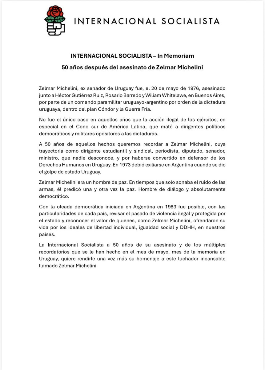 Soc_Intl's tweet photo. In Memoriam - Zelmar Michelini https://t.co/c9FA3ufjHR