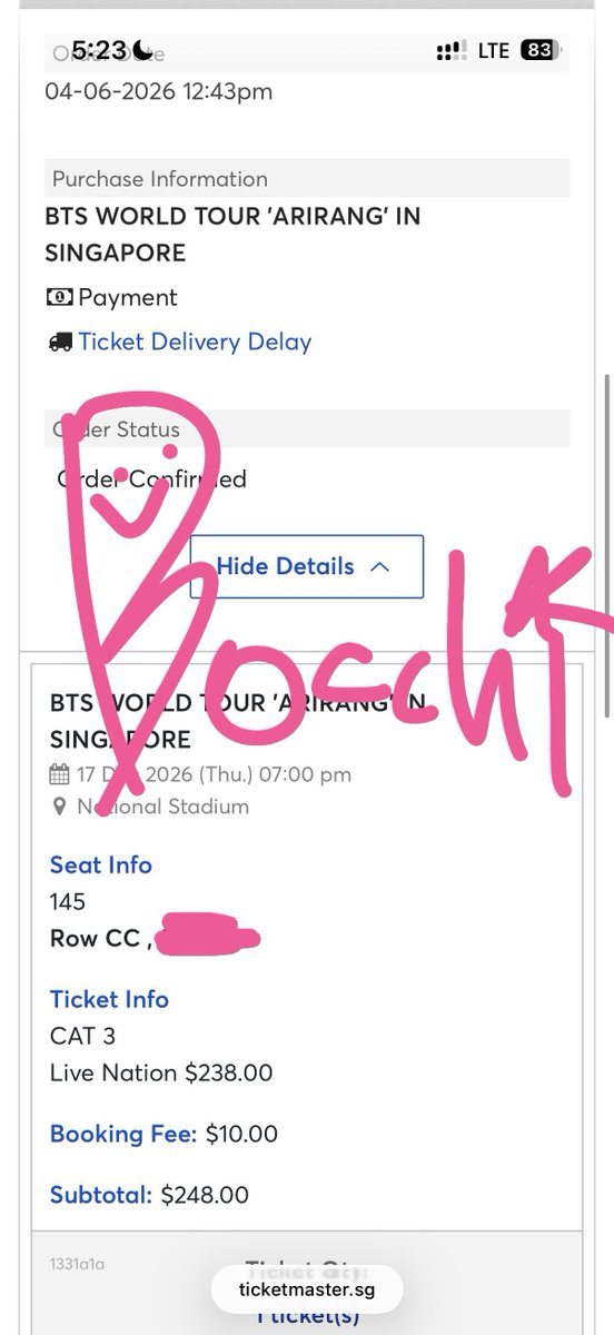 ticketbocchi's tweet photo. WTS/LFB/SELLING

BTS SG Day 1 (Dec. 17)

Cat 3 145 row cc

Account surrender, payment upon meet up for PH Buyers. Int’l buyers feel free to dm me too 

#BTS #bts_arirang #bts_ph #bts_sg https://t.co/rbP0ZgCSs0