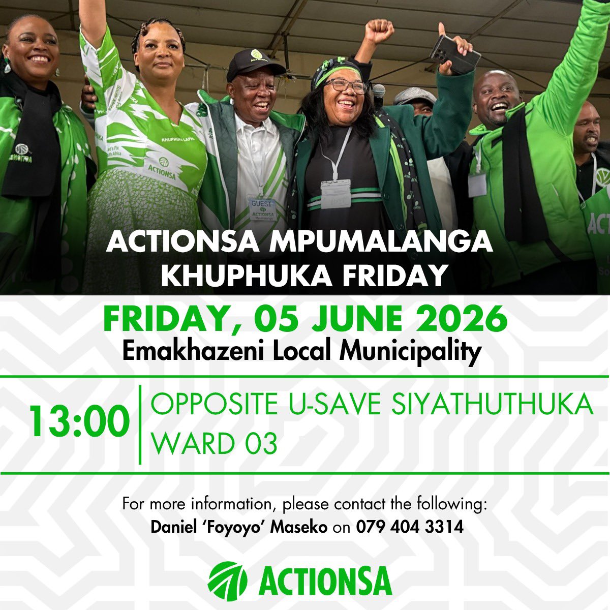 ActionSAMP's tweet photo. Tomorrow, ActionSA will be doing a visibility campaign in Emakhazeni 💚 https://t.co/MzDVlHl4b9