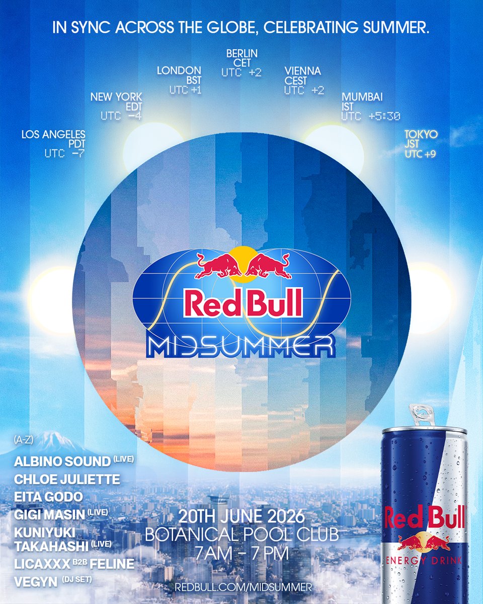 redbulljapan's tweet photo. 𝙍𝙚𝙙 𝘽𝙪𝙡𝙡 𝙈𝙞𝙙𝙨𝙪𝙢𝙢𝙚𝙧🏝️☀️
全ラインナップ決定⚡

🗓️2026年6月20日 7時-19時
📍BOTANICAL POOL CLUB

👇チケットの購入はこちら
https://t.co/Wegkjq1jFc https://t.co/Xb9YBAF3tv