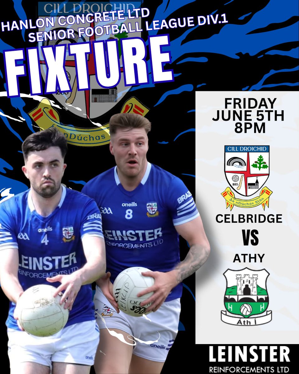 CelbridgeGAA's tweet photo. Our final home game of the SFL this Friday evening is a big one against 2025 County champions Athy. 
Be the 16th man and support our lads on the line 🔵⚪️

#CillDroichidAbú https://t.co/gqR2cu6d7M