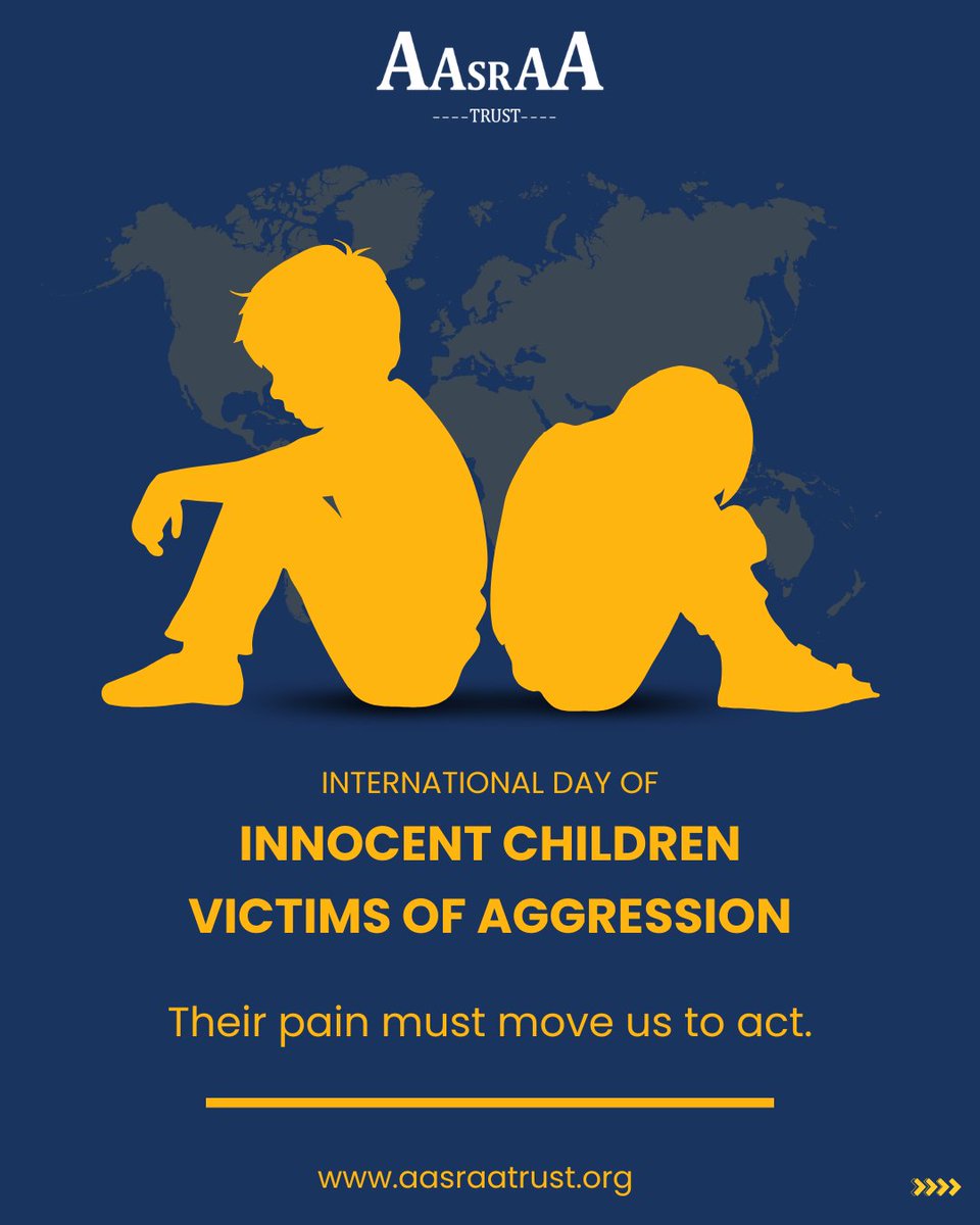 AasraaTrust's tweet photo. Children face aggression not only in war, but also through poverty, neglect, illiteracy, and poor health.

This #InternationalDayOfInnocentChildrenVictimsOfAggression, let’s work towards a world where every child is safe, protected, and heard. https://t.co/8VgNVawDu7