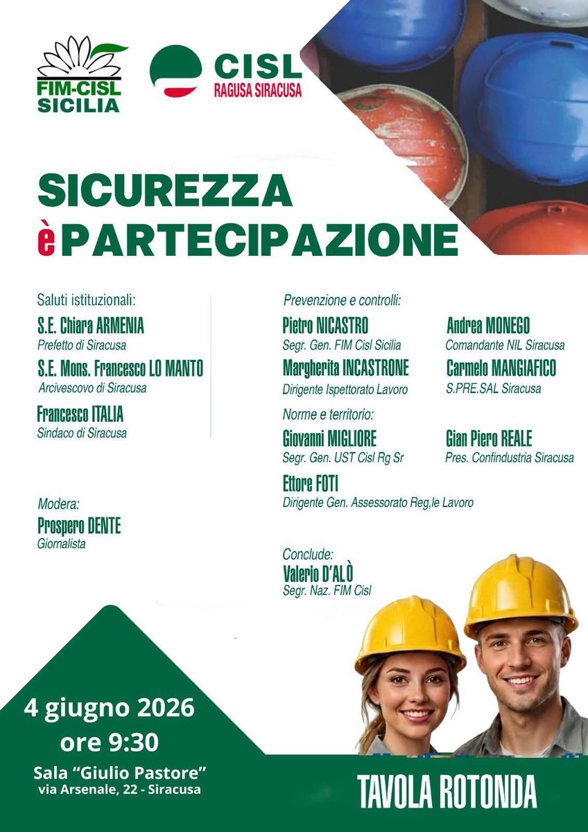 FimCislPuglia's tweet photo. ✅3 Giugno Coordinamento Nazionale Fim Cisl Appalti delle Centrali*
✅4 Giugno tavola rotonda ‘Sicurezza è Partecipazione’*
Due giorni di lavori tra Catania e Siracusa per dare dignità e voce al mondo degli appalti. Presente il nostro segretario generale @MicheleTamburrano. https://t.co/CgqzLos1eu