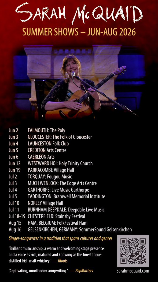 sarahmcquaid's tweet photo. -> #Caerleon Sat &amp; #HolyTrinityChurch #WestwardHo near #Bideford #Devon #NorthDevon via #BeafordArts next Fri 12th, with more summer dates to follow &amp; a 9-week USA #tour coming up in the autumn. See https://t.co/H2Z6iAn5q4 for info. #livemusic #keepmusiclive #whatson #events https://t.co/WnDeCZDAEN