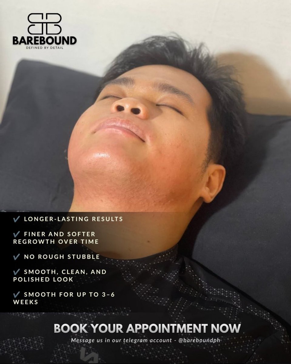 Bareboundph's tweet photo. Facial waxing keeps your skin smooth for up to 3–6 weeks, with softer and finer regrowth over time—no daily shaving and no rough stubble.

✔️ Longer-lasting results
✔️ Finer and softer regrowth over time
✔️ No rough stubble
✔️ Smooth, clean, and polished look

Book now! https://t.co/aN07drCRah