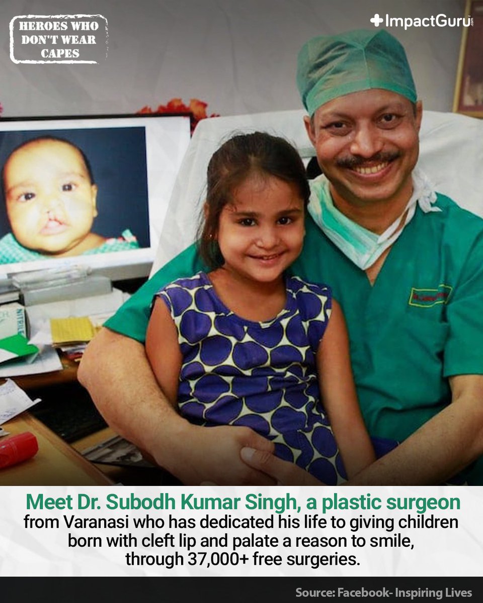 ImpactGuru's tweet photo. Dr. Subodh didn’t just see cleft lip &amp; palate as a condition, he saw children waiting for a better life. Through Smile Train Initiative, he has performed 37,000+ free surgeries, helping them eat, speak &amp; smile with confidence. True impact is using skill to change lives. ✨ https://t.co/UFf2ILSeh4