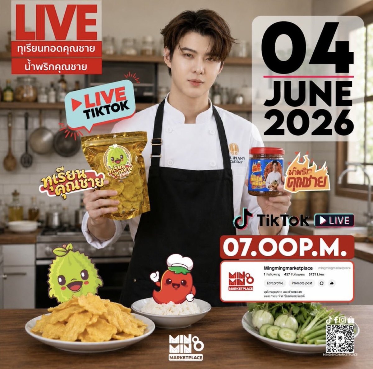 HkMinger's tweet photo. [SaintSchedule]

Khun Chai Durian Tod &amp; Num prit TikTok live 

📆 4/6

⏰ 7pm (BKK) / 8pm (HK)

📺 TikTok: Mingmingmarketplace 

IGS: Saintsup 

#Mingmingmarketplace
#Saint_sup #MingEr
#เซนต์ศุภพงษ์ https://t.co/TMdnJ17WCK