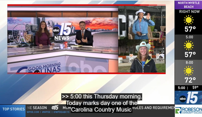 SimonWPDE's tweet photo. It's a fun day for us here on GMC! 📺 🤠 The Carolina Country Music Fest kicks off TONIGHT, so we have a team out there all morning. @KyraPurvis_TV and @AmandaKinseth are taking us through the food, the fits, and the fun. https://t.co/HHdkJLjAL9