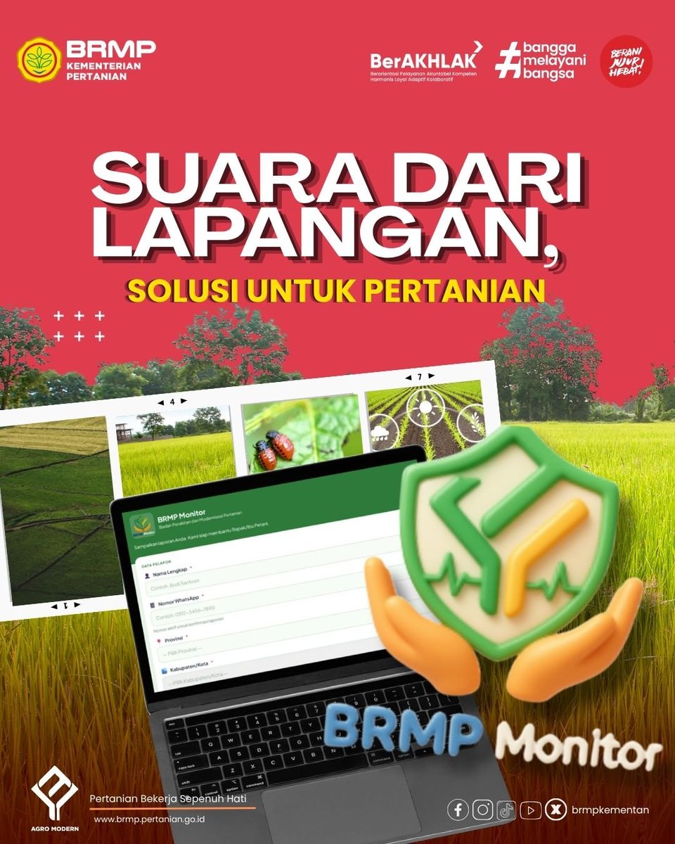 brmpkementan's tweet photo. Serangan hama? Irigasi bermasalah? Atau memiliki pertanyaan seputar budidaya dan teknologi pertanian? Kini berbagai permasalahan maupun pertanyaan di bidang pertanian dapat disampaikan dengan lebih mudah melalui BRMP Monitor. https://t.co/Iu1YfcGztT