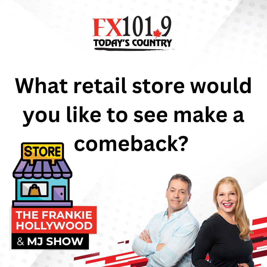 FX1019's tweet photo. ZELLERS is making a comeback in Ontario! 🎉
What else deserves a comeback?
Frankie says Future Shop. 💻
MJ says bring back the Blue Light Special at K-Mart! 🔵🛒
What's YOUR pick? 👇😄
#FrankieHollywoodnMJ https://t.co/tZ6wmeaWeL