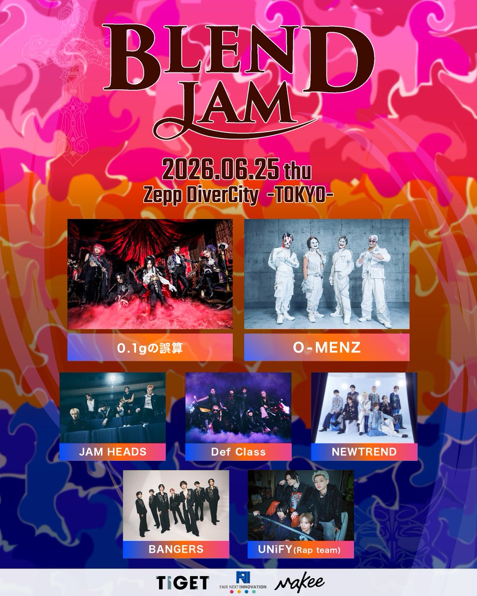 BLENDJAM01's tweet photo. 【 📢チケット情報🎟️ 】

一般販売開始！
>> https://t.co/fhBHi4gLwN
先着での販売となります。

Sエリア 9,900円
Aエリア 5,500円
2階最前列 9,900円
※全エリア内自由席※各券種 1D別途必須

||◤出演者◢||
0.1gの誤算
O-MENZ
JAM HEADS
Def Class
NEWTREND
BANGERS
UNiFY(Rap team)

詳細はこちらから⤵️
https://t.co/i8WX5LjedB

#BLENDJAM #ZeppDiverCity
@0153_official @o_menz_official @JAMHEADS_ @UNiFY0601 @DefClass_ @NEWTREND_JP @bangers_staff