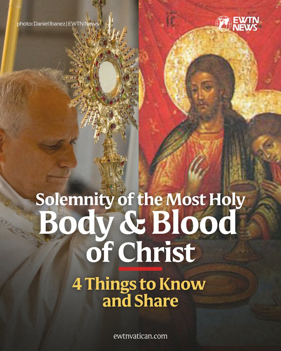 EWTNVatican's tweet photo. ✨ 4 facts you may not know about Corpus Christi ✨

On this feast, the Church celebrates the Real Presence of Jesus Christ in the Eucharist—the source and summit of the Christian life. https://t.co/Xw4PsEucLM