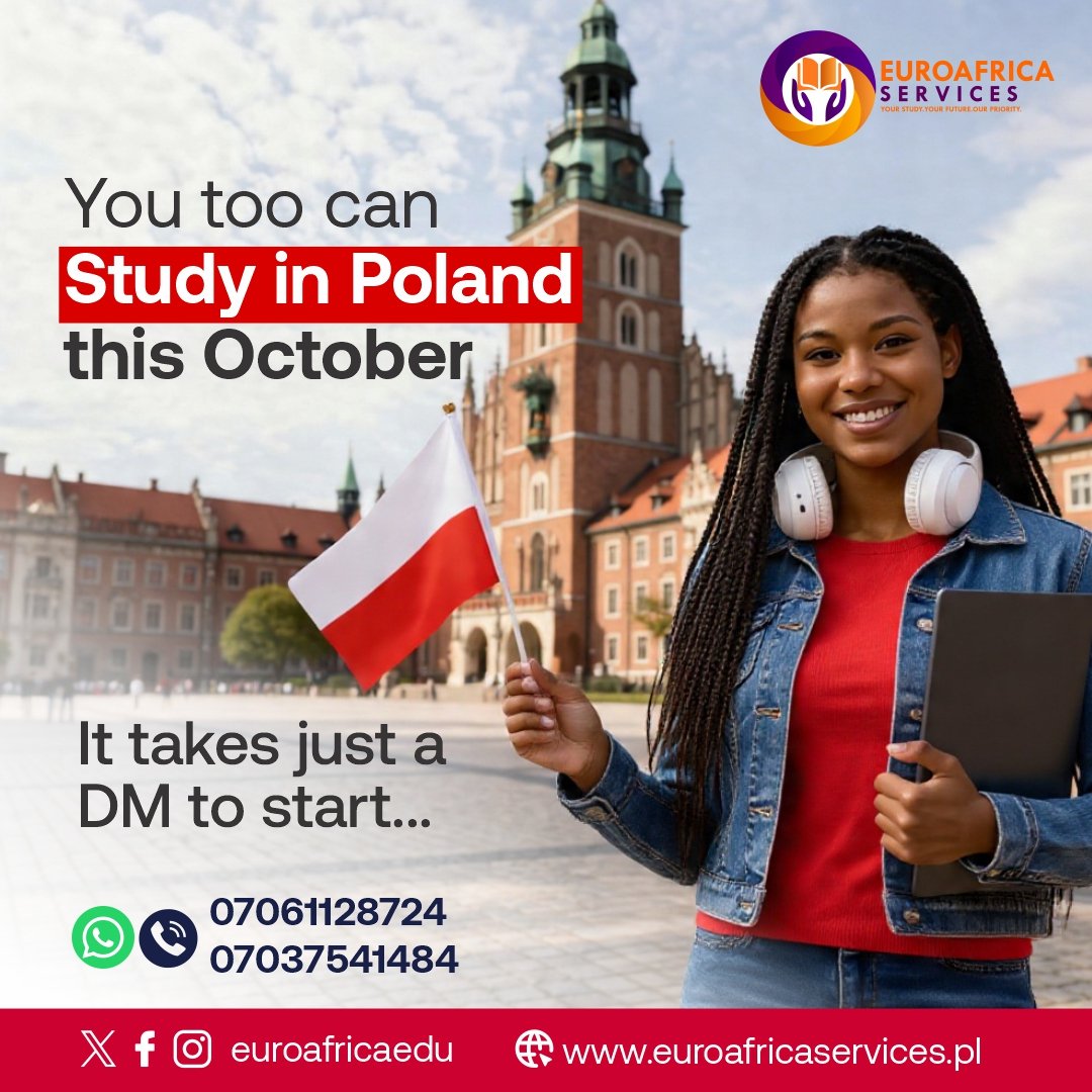 Euroafricaedu's tweet photo. Most people who eventually studied abroad did not have everything figured out when they started.

They asked questions.

If studying in Poland has crossed your mind before, even once, don't ignore it. The October intake is now open, and the process may be more straightforward than you think.

You don't need to know everything today.

You need to start.

Send us a DM and let's discuss your options.