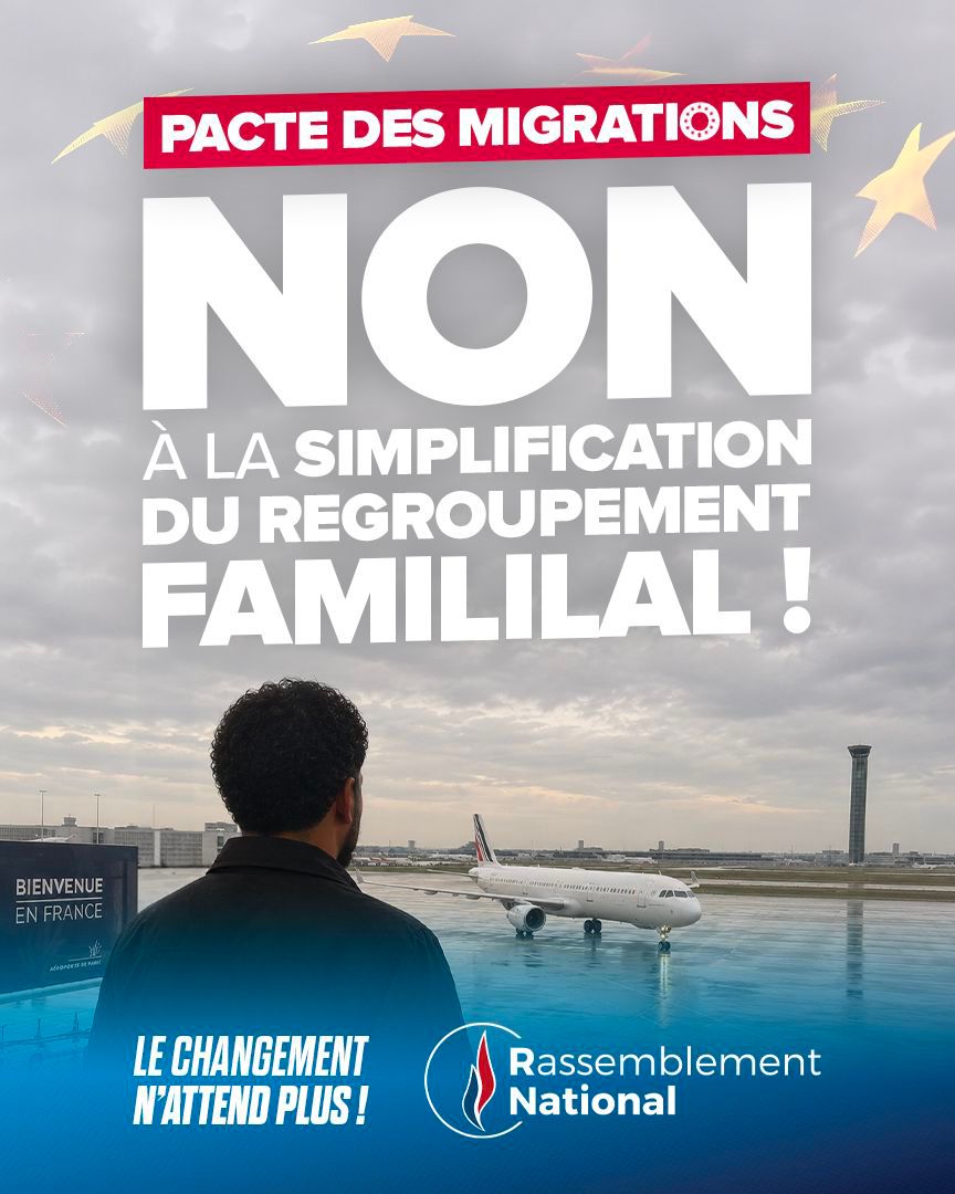 RNational_off's tweet photo. 🔴 À chaque fois qu'Emmanuel Macron promet de reprendre le contrôle de l'immigration, les faits lui donnent tort.

Le Pacte des migrations simplifie encore le regroupement familial alors que notre pays n'assimile déjà plus les flux migratoires actuels.

Les Français méritent autre chose que des promesses. Ils méritent des actes.

Rejoignez-nous ▶️ https://t.co/1frcZRI6l8