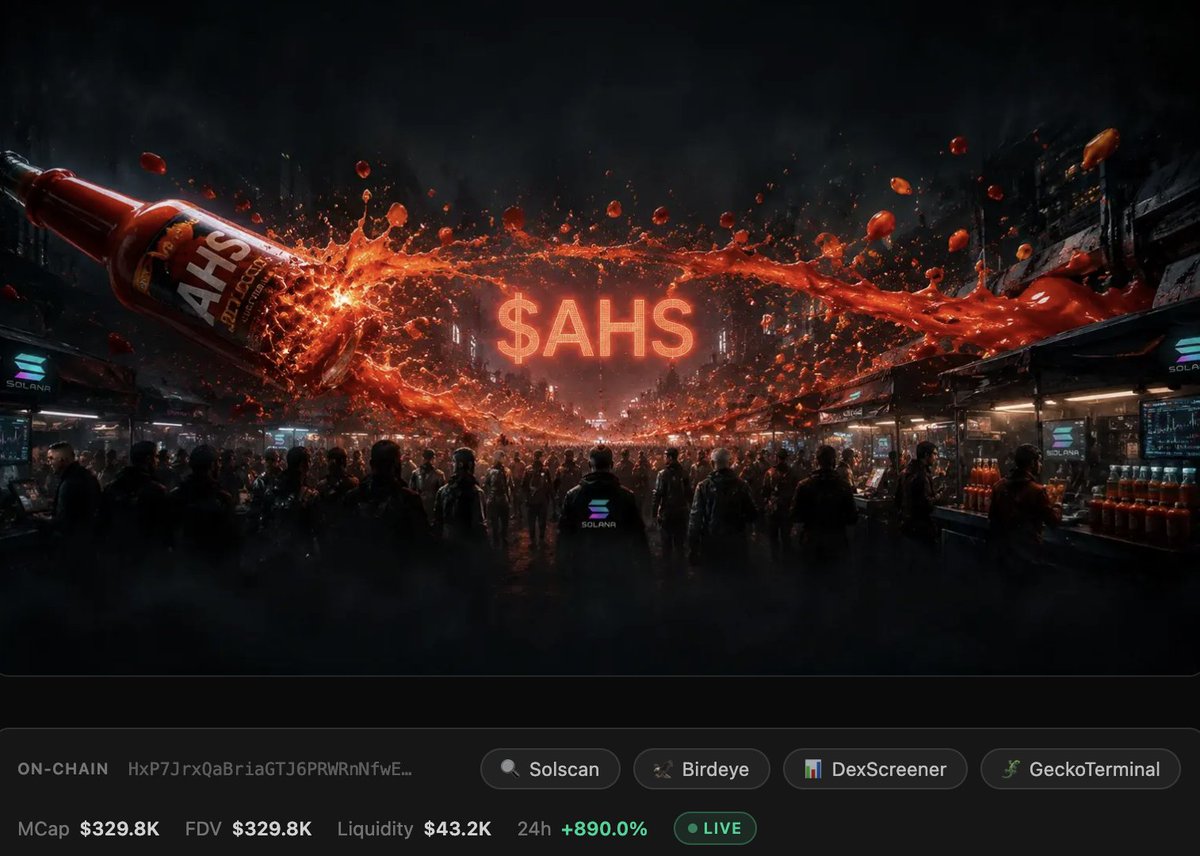MemeDeskDaily's tweet photo. Apocalyptic Hot Sauce Turned Condiment Absurdity Into a $1.07M Solana Sprint, but the Real Test Is Whether the Meme Can Outlast the First Laugh

$AHS pushed past $252.7K in Mcap with roughly $1.07M of 24-hour volume.

Is this hot enough to keep going? https://t.co/U8eKDqXfNz