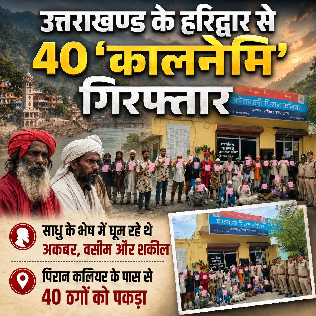 manojsharmatech's tweet photo. उत्तराखण्ड के हरिद्वार से 40 ‘कालनेमि’ गिरफ्तार
साधु के भेष में घूम रहे थे अकबर वसीम और शकील
पिरान कलियर के पास से 40 बहरूपी ठगों को पकड़ा
#Haridwar #PiranKaliyar #OperationKalnemi #UttarakhandPolice #Devbhoomi #LawAndOrder #CrimeControl #PoliceAction #PublicSafety #SecurityFirst https://t.co/eJ40lXkwdZ
