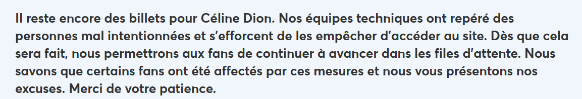 lou_piote's tweet photo. Originale la reformulation de "nous ne savons pas gérer des ventes à gros flux comme d'habitude"  #celinedion https://t.co/HGqx1ZThXB