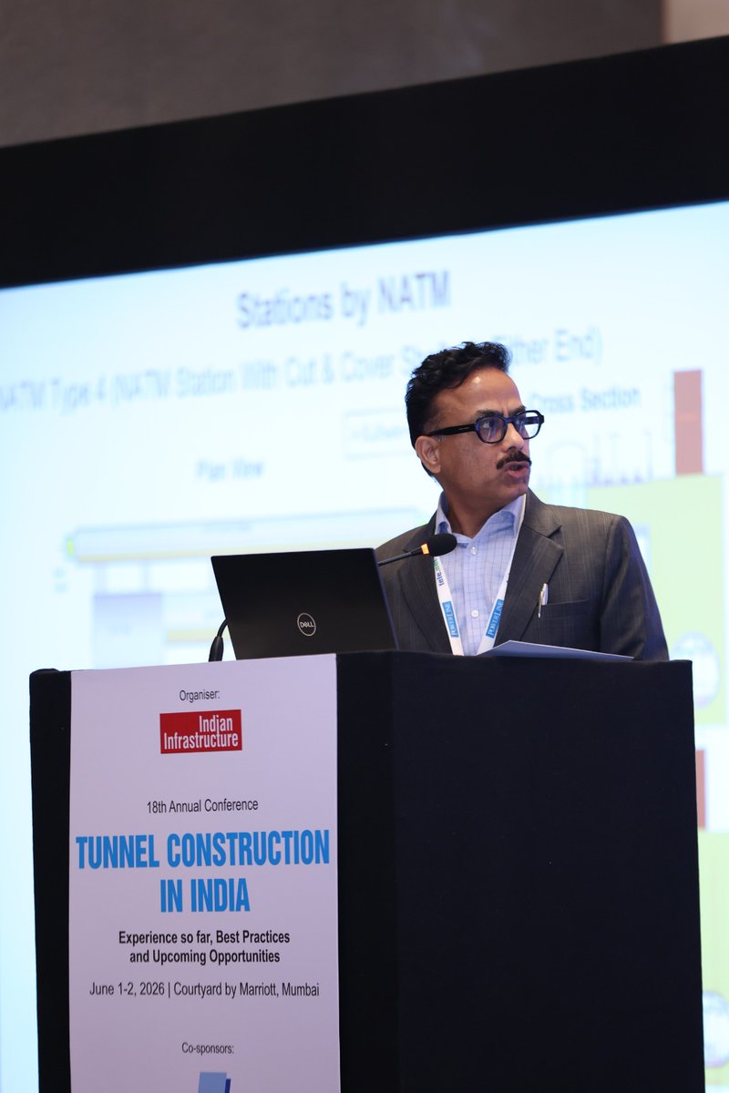 MumbaiMetro3's tweet photo. Showcasing India’s Underground Engineering Excellence

At the 18th Annual Conference on Tunnel Construction in India 2026, Shri Suyash Trivedi, Executive Director (Civil), MMRC, presented the remarkable journey of delivering the Mumbai Metro Line-3 (Aqua Line)- a 33.5 km fully underground corridor built in one of the world’s most densely developed urban areas.

The session highlighted the use of advanced TBM and NATM technologies, construction beneath sensitive heritage zones and critical infrastructure, and strong stakeholder coordination.

Metro Line-3 stands as a milestone in engineering innovation and India’s capability to deliver world-class underground metro systems.

#MMRC #MumbaiMetro3 #AquaLine #EngineeringExcellence #MetroRail #UrbanInfrastructure #TBM #NATM
#TunnelConstructionIndia2026

@trisuyash