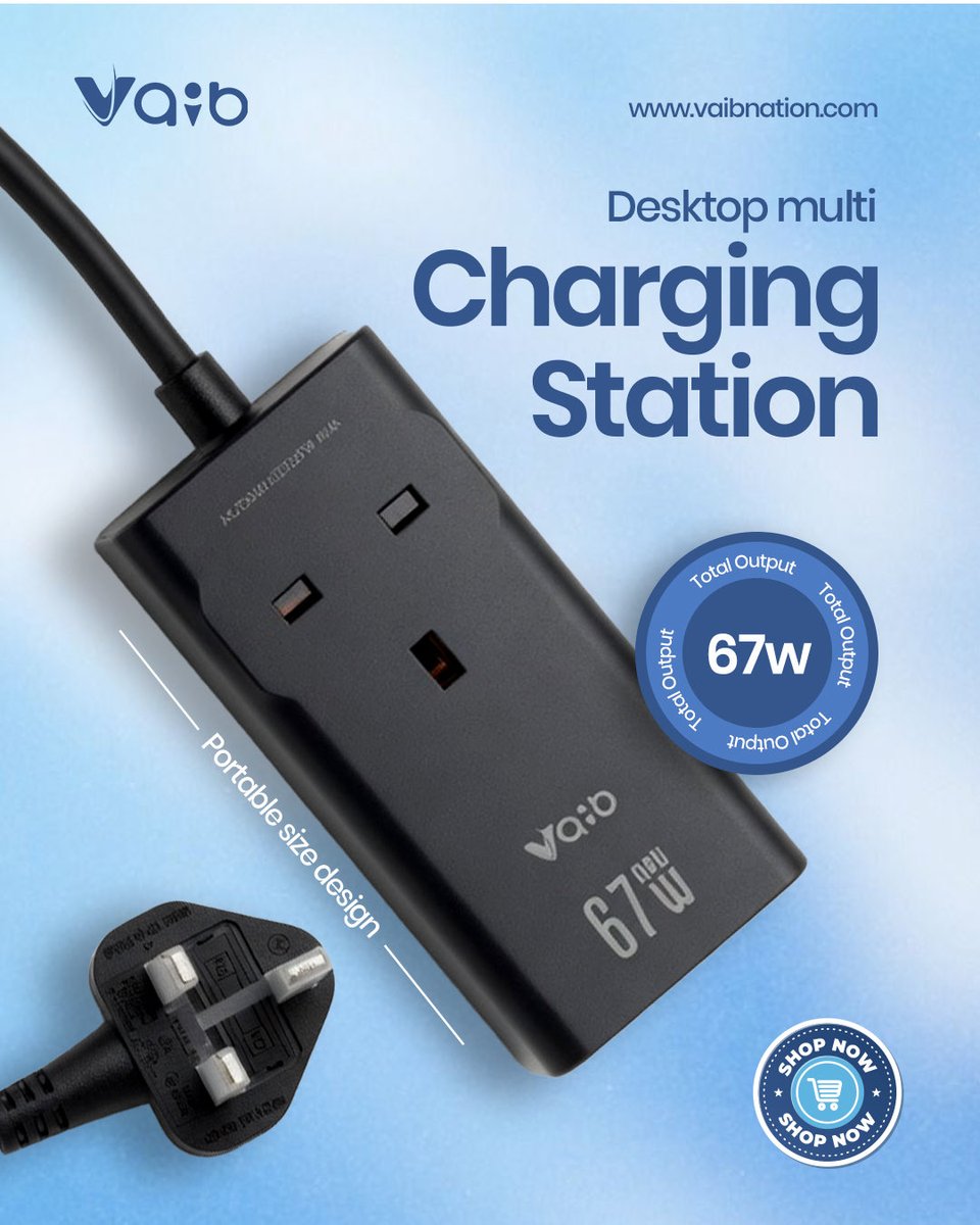 VAIBNATION's tweet photo. Power your entire setup from one compact charging hub with,

- 67W Total Output.
- Multi-Device Charging.
- Portable Design.

Shop now: https://t.co/WXVVuoVQvO

#VaibNation #ChargingStation #FastCharging #Techgadgets https://t.co/RaAtrqCJyP