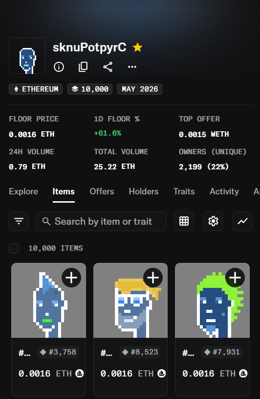 LtGeruzzi's tweet photo. Vivid pixels.
Fully on-chain art.
10,000 unique characters.
25+ ETH volume in 3 days.

No IPFS.
No servers.
No broken links.
Just Ethereum. Forever.

Some of the best art stays hidden.
sknuPotpyrC 🟦 https://t.co/V1h0GPgBnX