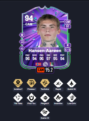xBraedenFC_'s tweet photo. 🚨LAB ALERT🚨

BEST ST / CAM EVO 🧬

HANSEN AAROEN🇳🇴🦋
95.6 META RATING📈

5⭐️SM & 5⭐️WF

97 DRIBBLING
96 PACE & PASSING
95 DEFENDING
94 PHYSICAL & SHOOTING

INCISIVE+
FINESSE+
TECHNICAL+

-TIKI TAKA 
-PINGED
-INVENTIVE
-LOW DRIVEN
-GAMECHANGER
-FIRST TOUCH 
-RAPID
-QUICKSTEP

🔔FOLLOW FOR MORE AND CHECK PINNED📌